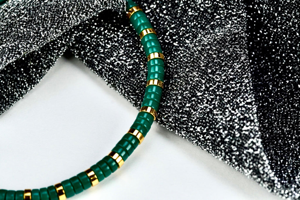 Natural Turquoise Beaded Bracelet with 18K Gold & Antique Banded Agate Center Bea
