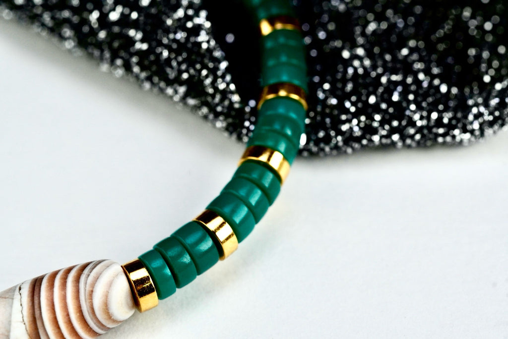 Natural Turquoise Beaded Bracelet with 18K Gold & Antique Banded Agate Center Bea