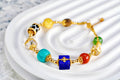 9-Gem Multicolor Beaded Bracelet with 18K Gold Adjustable Chain | Natural Jade, Turquoise, Amber & Agarwood Chinese Style Jewelry