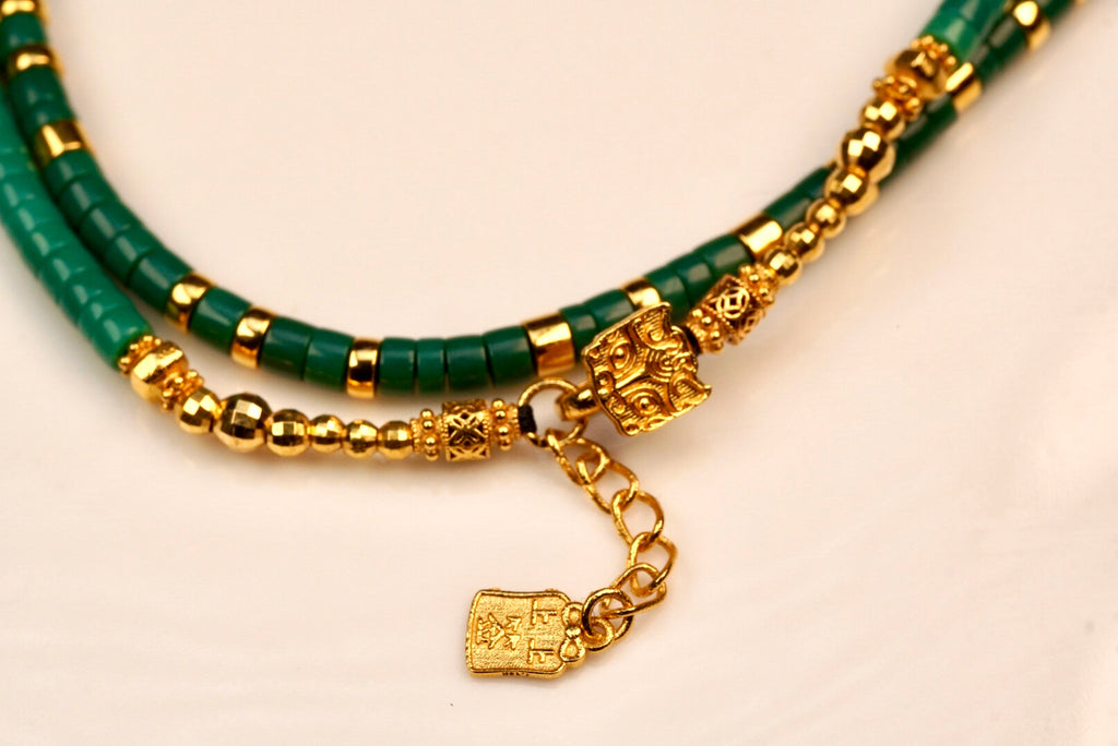 Natural Yuhua Blue Turquoise Gourd Necklace in 18K Gold with Diamond Accents