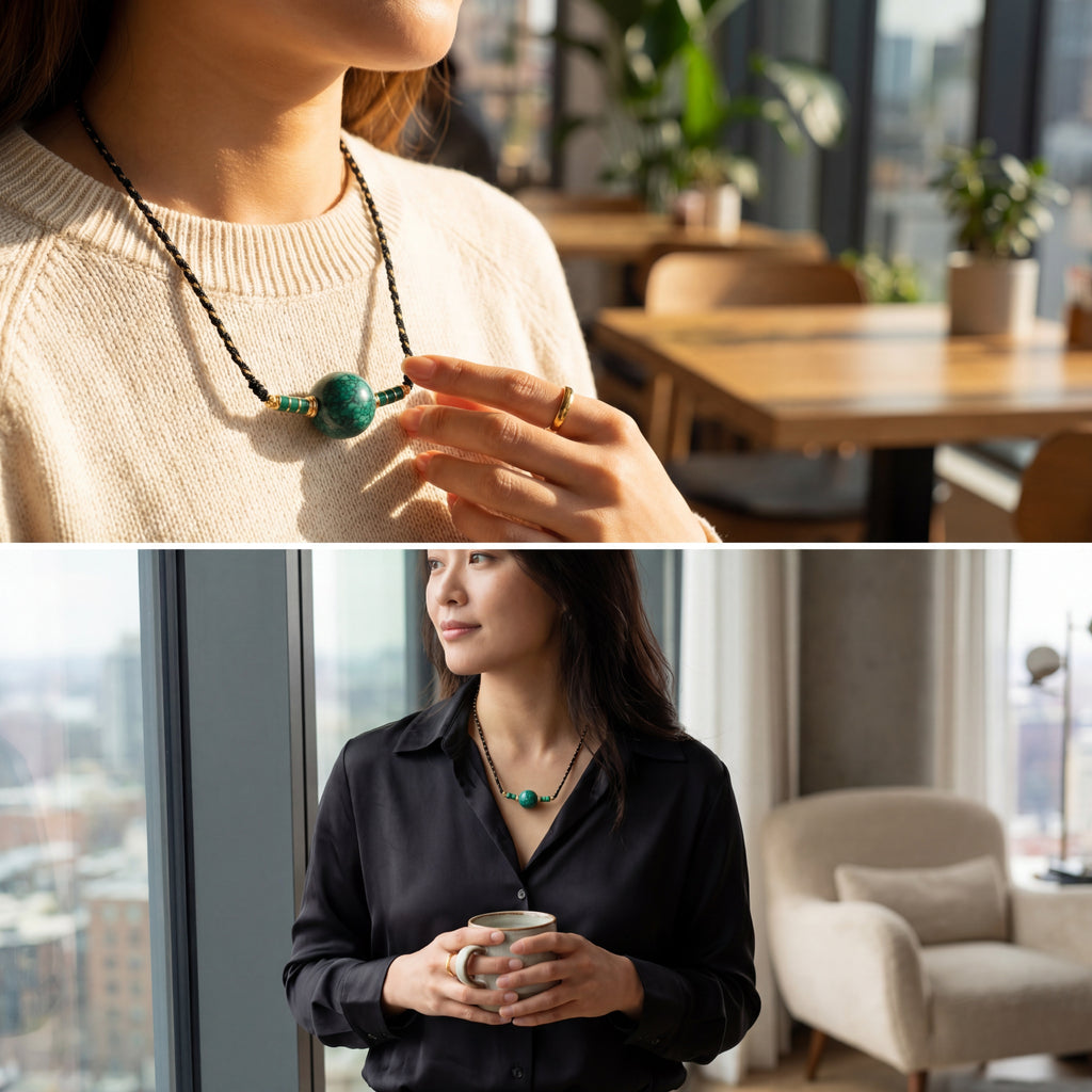 Natural Yuhua Turquoise Collarbone Necklace with 18K Gold